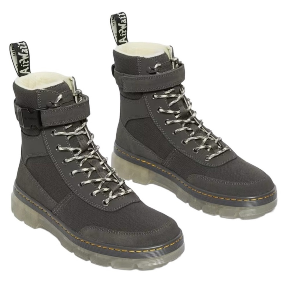 Dr. Martens Gray Lace-Up Combat Boat Boots with Clear Sole